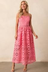 Sweet Moments Pink Coral Floral Embroidered Maxi Dress