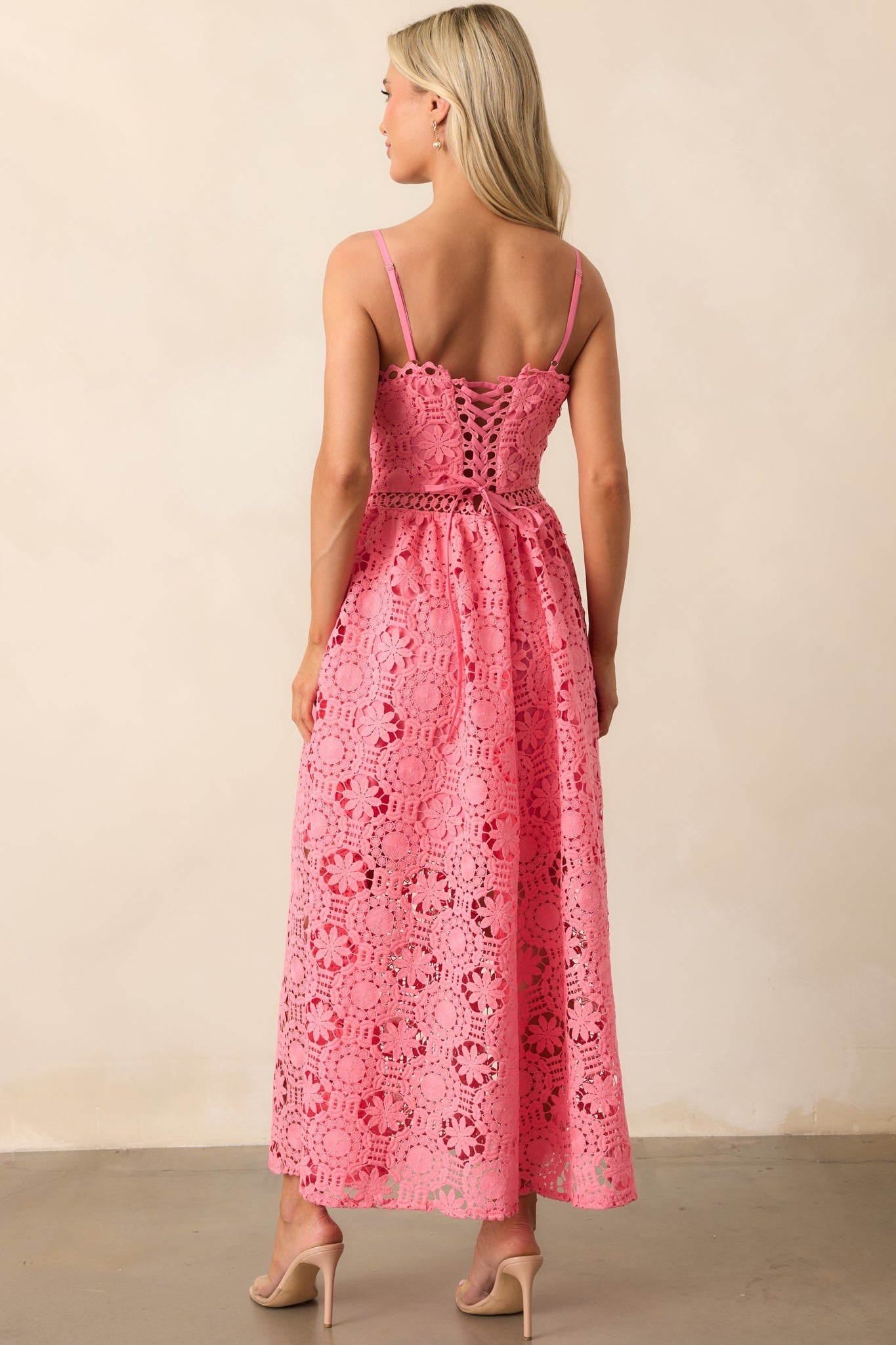 Sweet Moments Pink Coral Floral Embroidered Maxi Dress