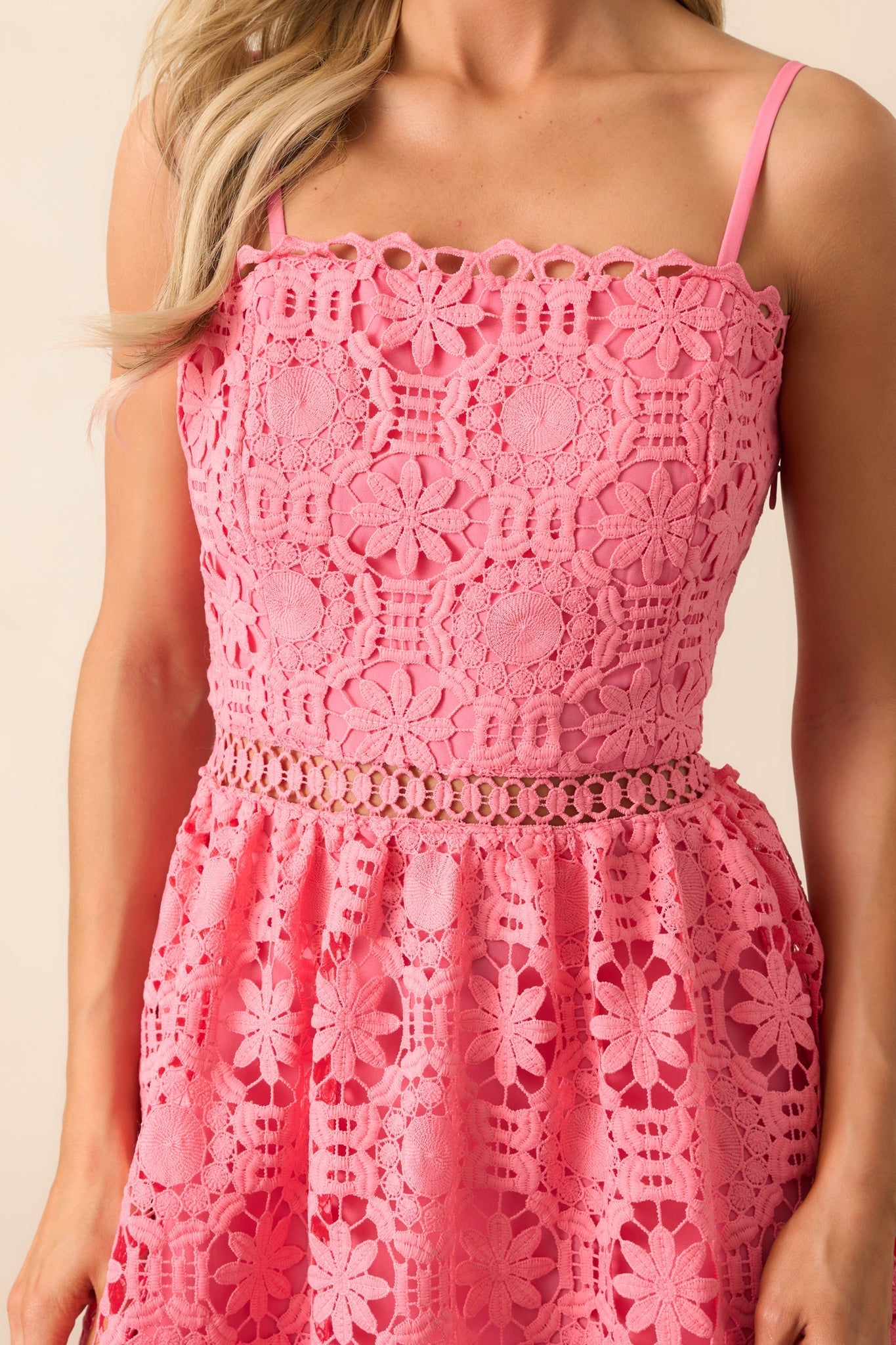 Sweet Moments Pink Coral Floral Embroidered Maxi Dress