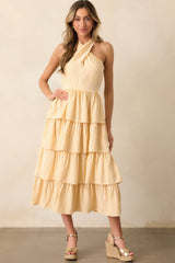 Where I Want To Be Yellow Stripe Tiered Halter Maxi Dress