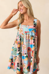 Tidal Treasures Multi Tropical Print Mini Dress