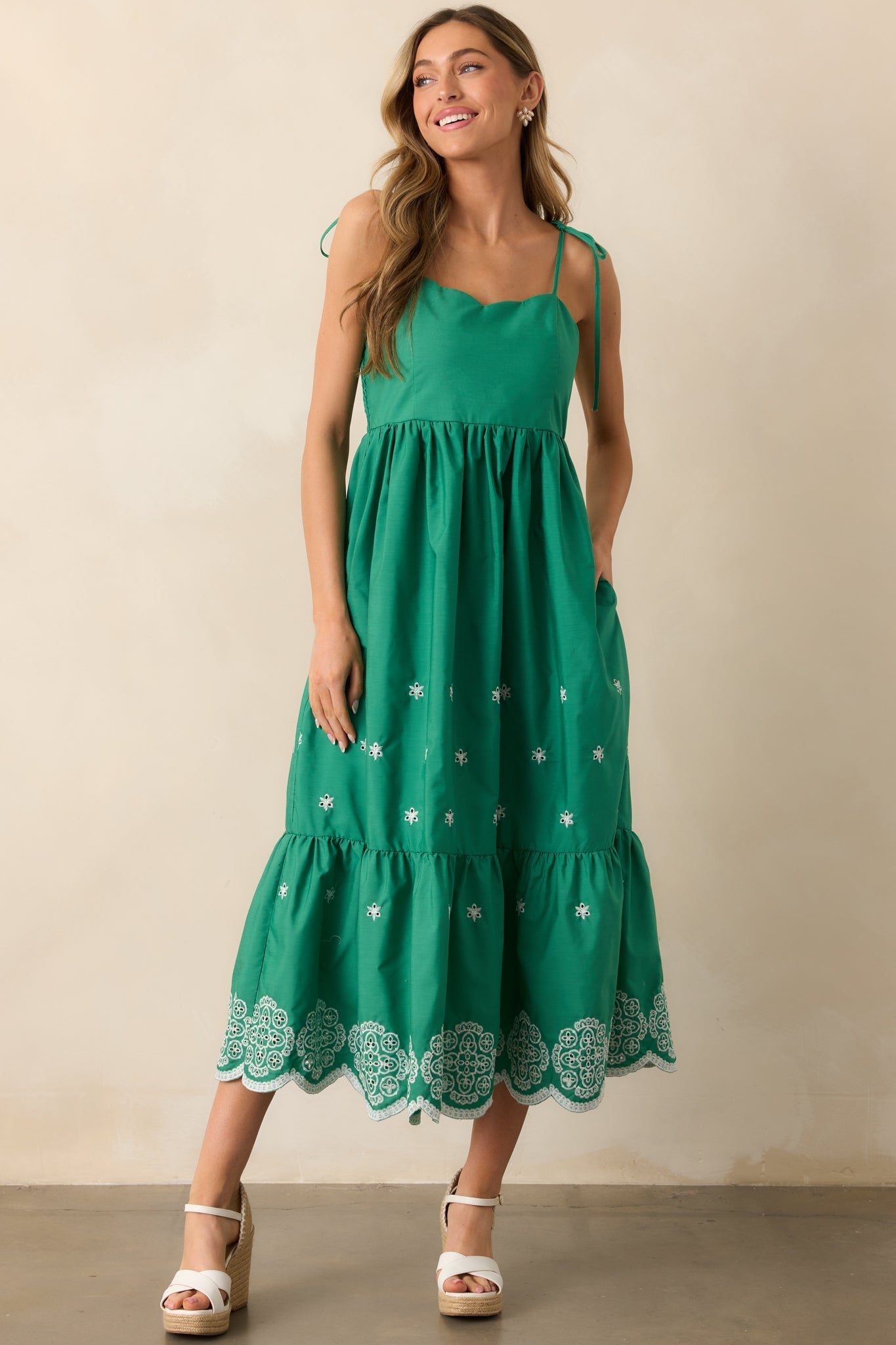 Lighthearted Mood Green Embroidered Eyelet Maxi Dress