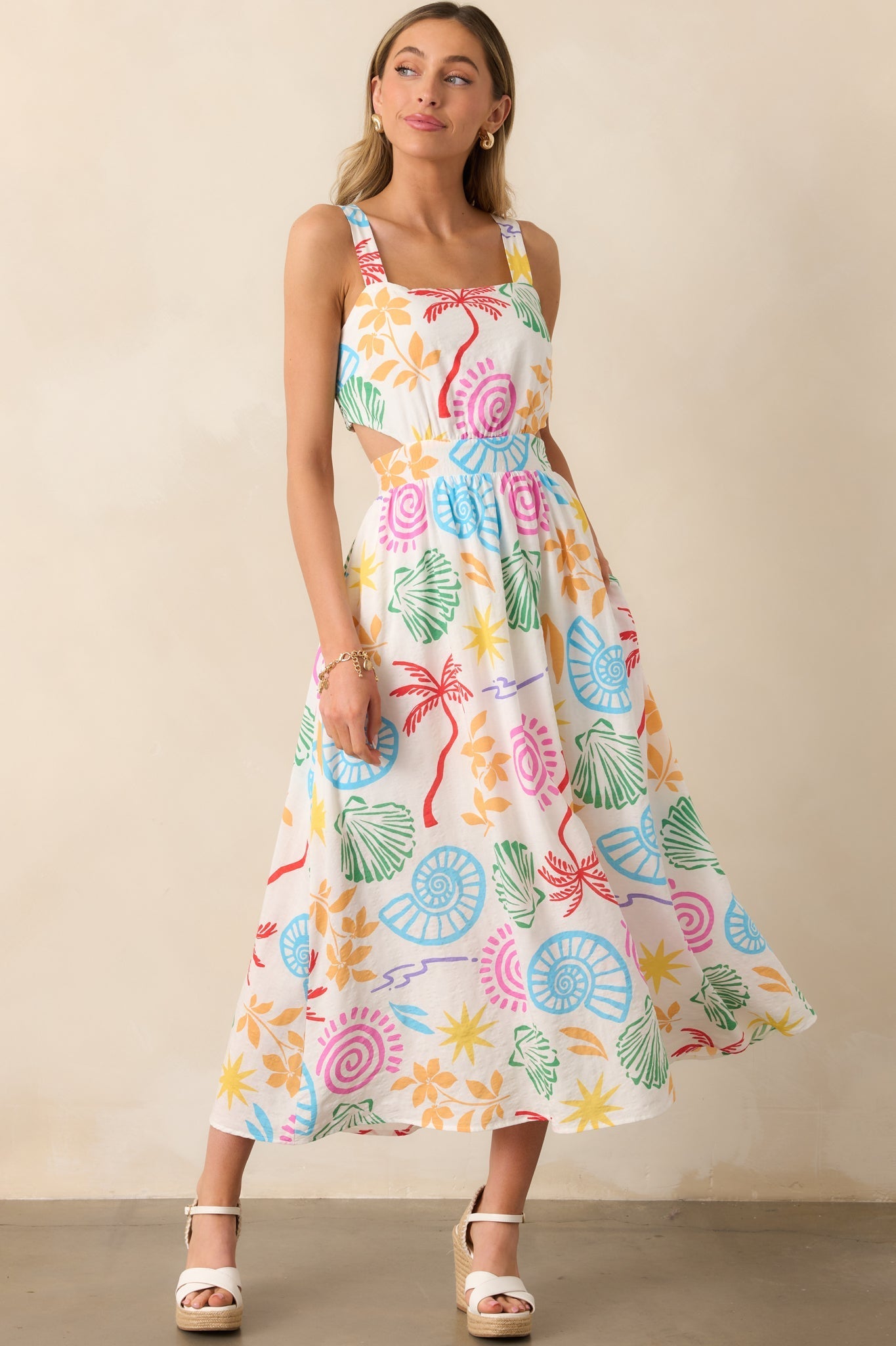 Calming Tides Ivory Multi Tropical Print Maxi Dress
