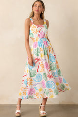 Calming Tides Ivory Multi Tropical Print Maxi Dress