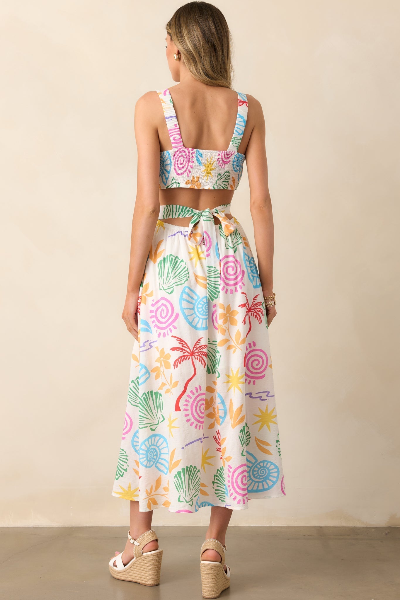 Calming Tides Ivory Multi Tropical Print Maxi Dress