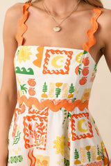 Some Fresh Air Orange Tropical Print Cotton Maxi Dress