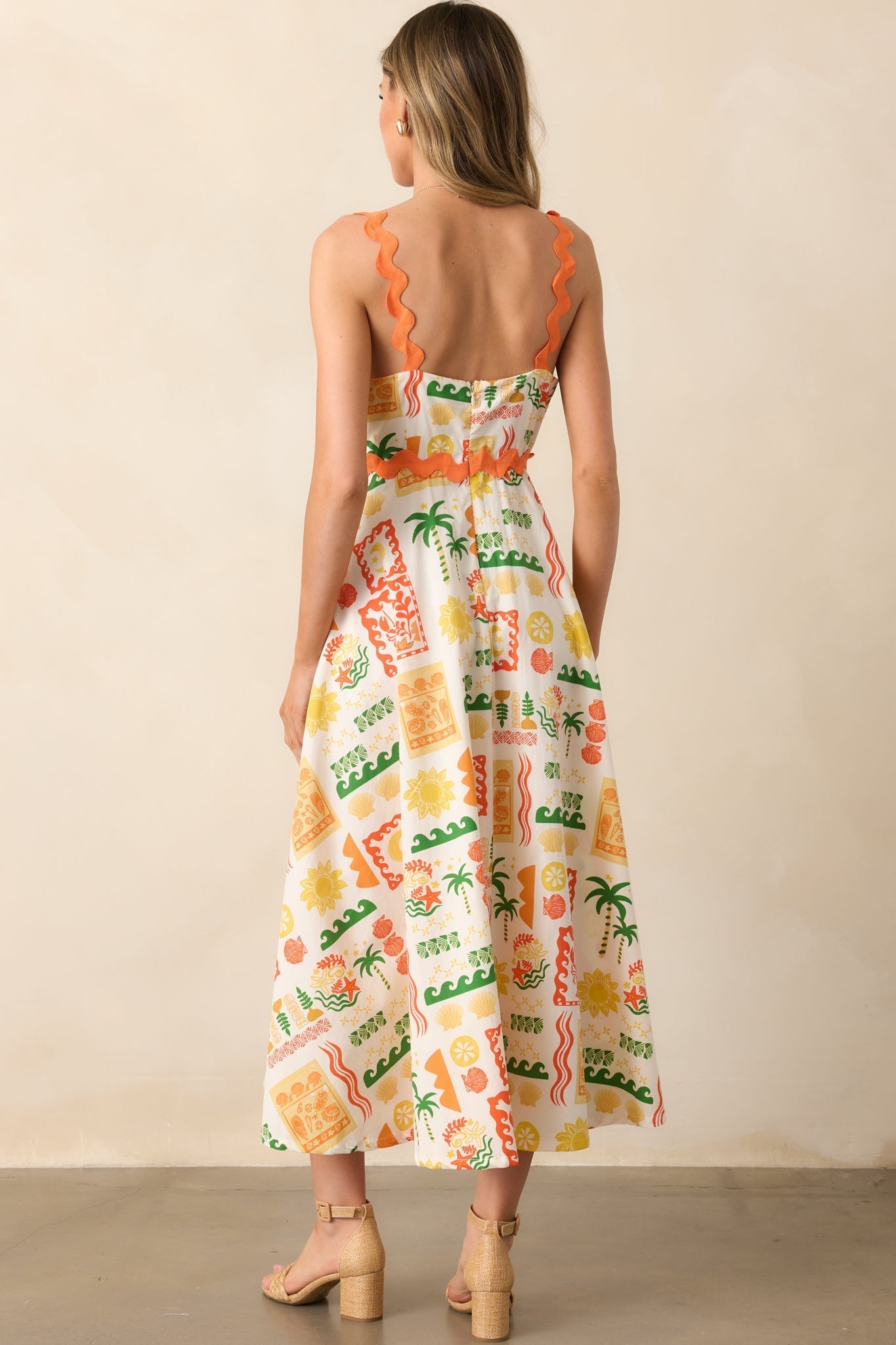 Some Fresh Air Orange Tropical Print Cotton Maxi Dress