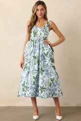 Diana Blue Lilacs Botanical Print Cotton Petal Maxi Dress