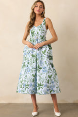 Diana Blue Lilacs Botanical Print Cotton Petal Maxi Dress