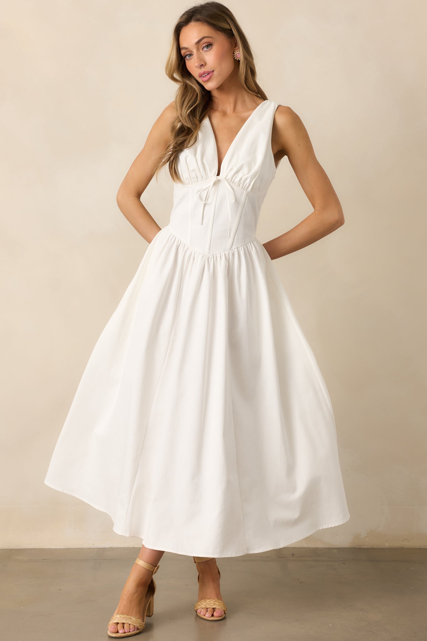 Sunny Day Soiree White Cotton Corset Maxi Dress