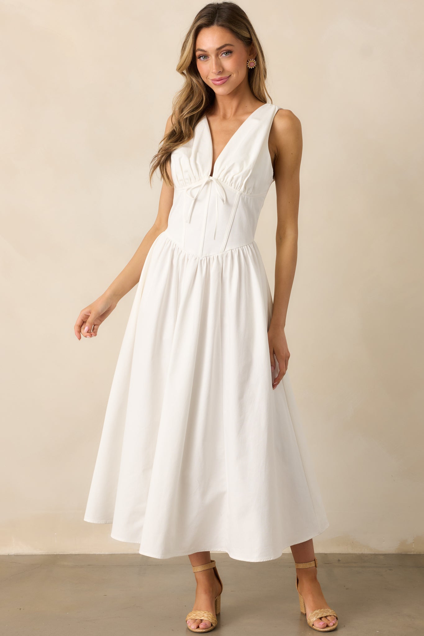 Sunny Day Soiree White Cotton Corset Maxi Dress