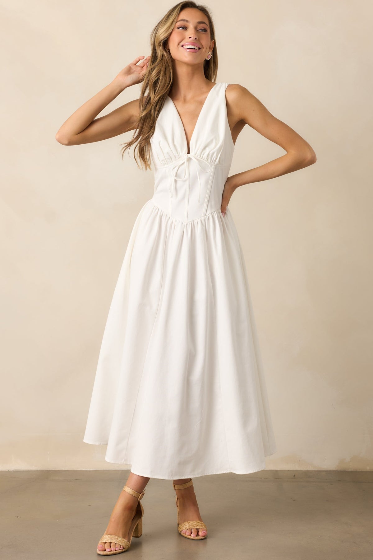 Sunny Day Soiree White Cotton Corset Maxi Dress