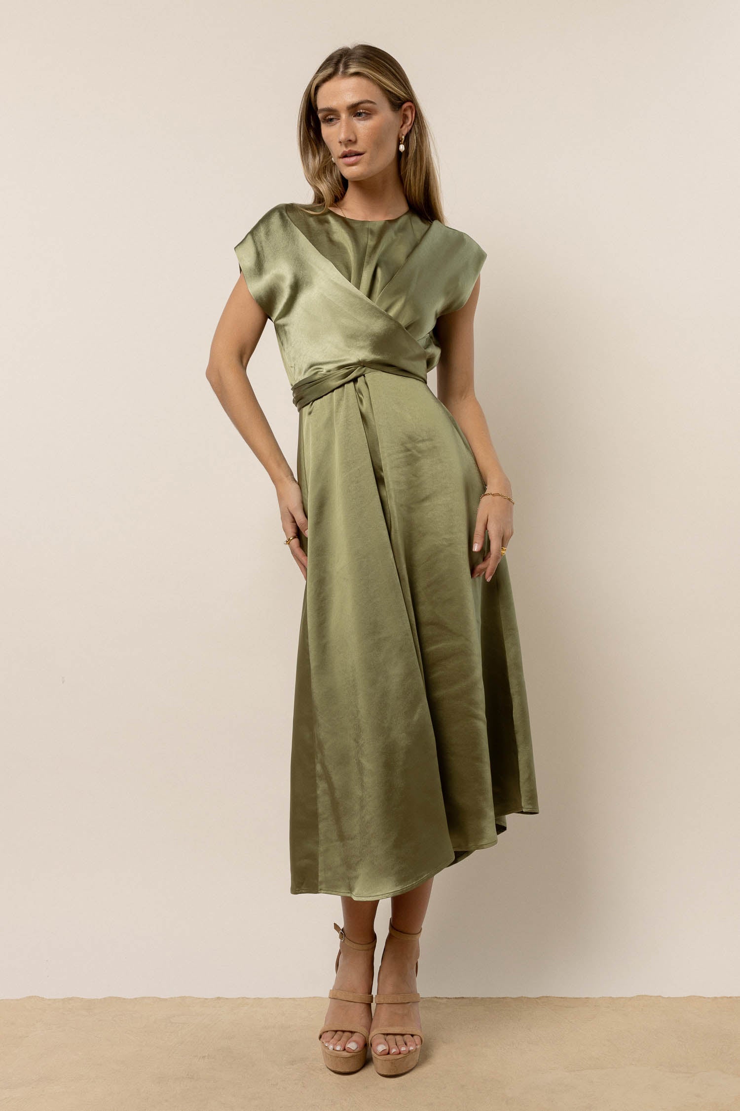 Rosalind Midi Dress in Moss - FINAL SALE
