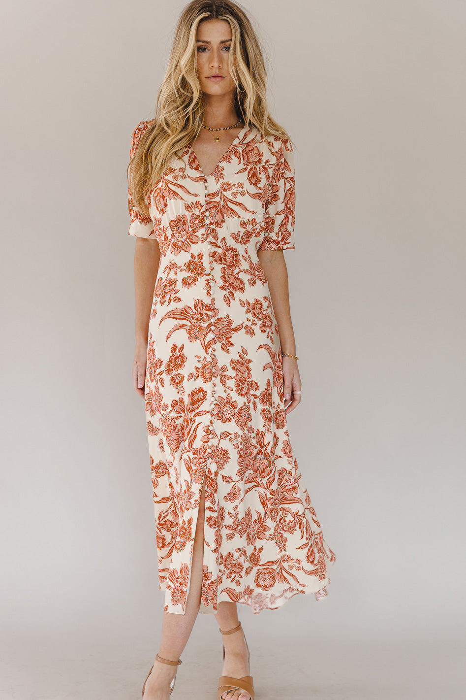 Lia Floral Midi Dress in Rust - FINAL SALE