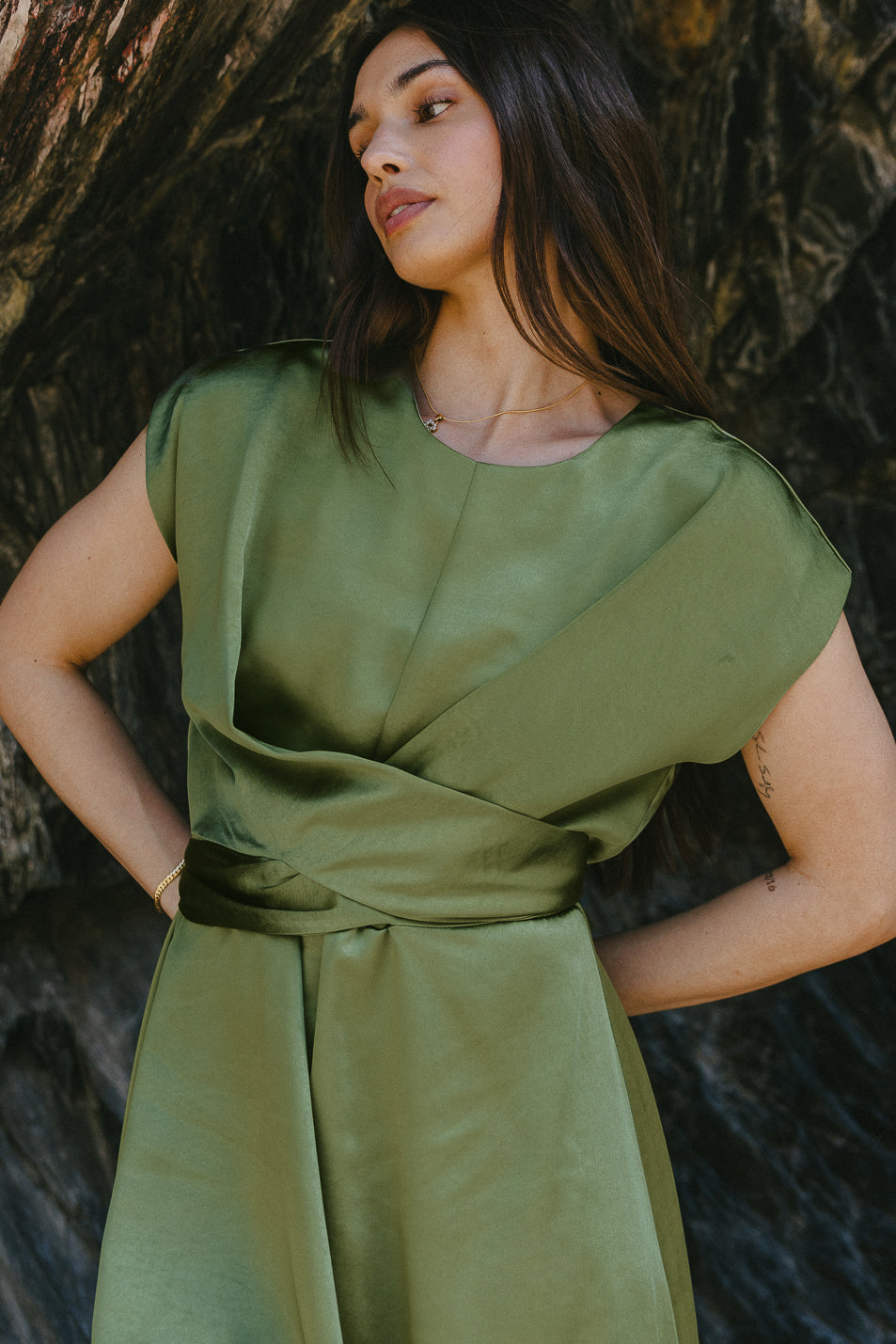 Rosalind Midi Dress in Moss - FINAL SALE