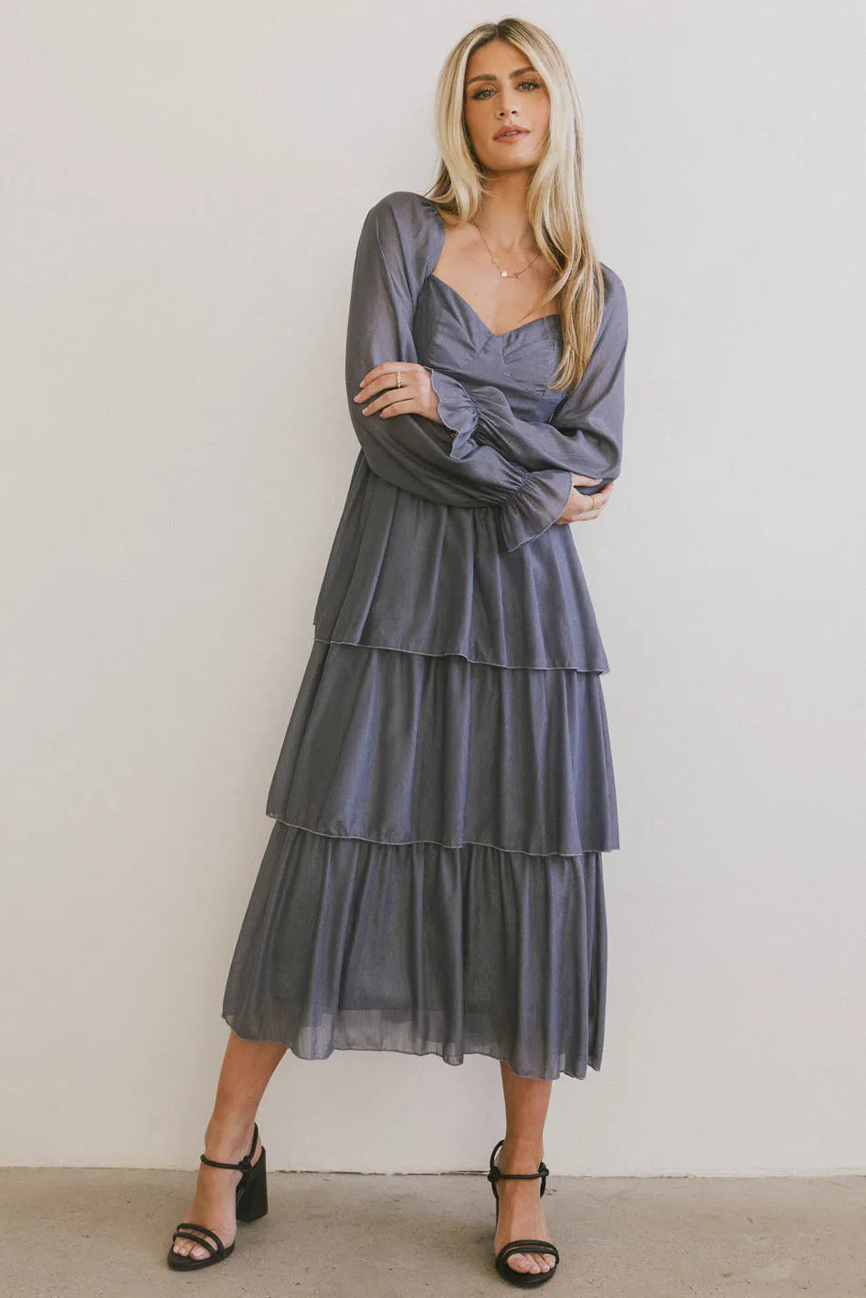 Manning Shimmery Midi Dress in Slate - FINAL SALE