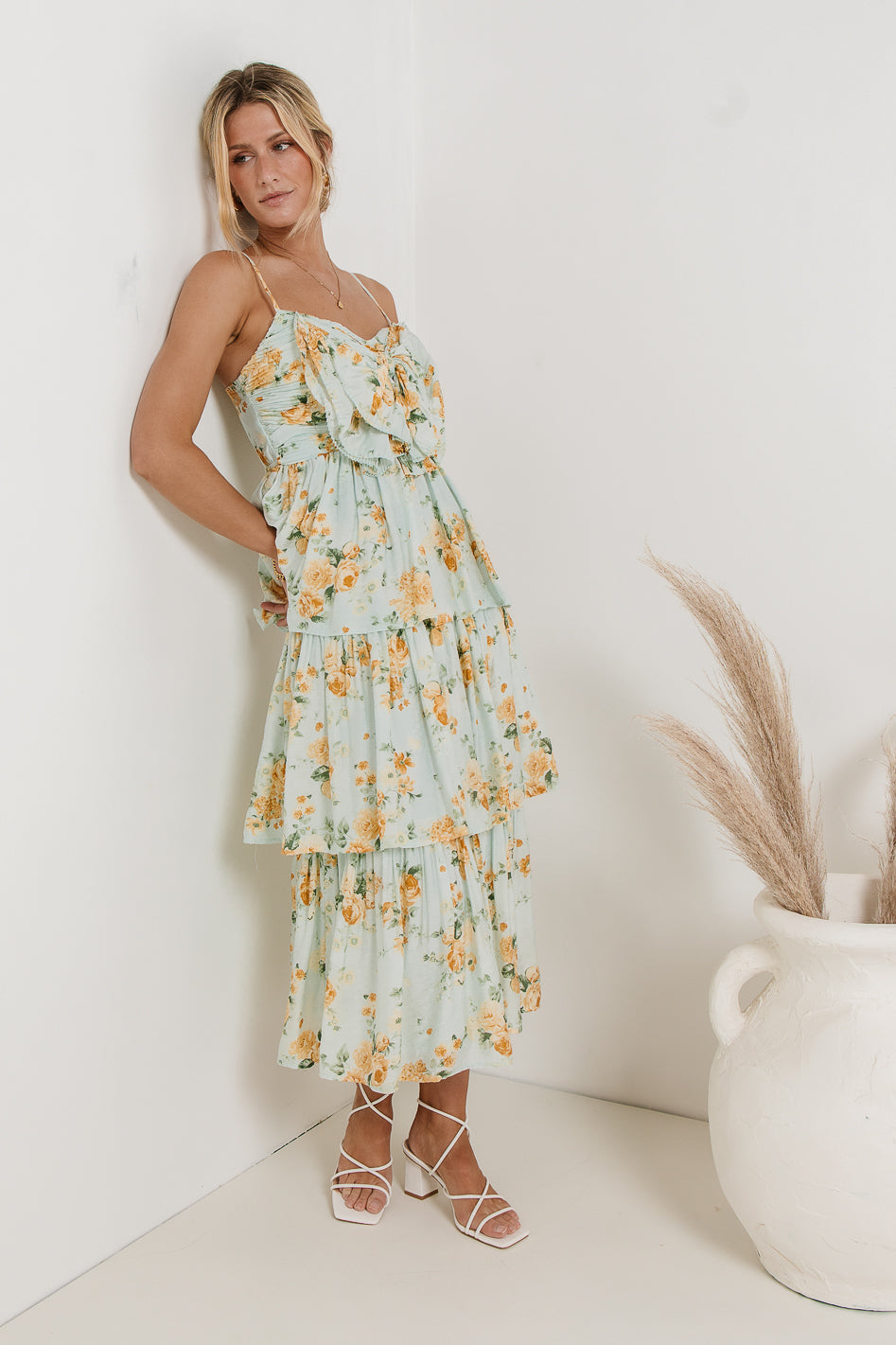 Ava Floral Midi Dress in Sage - FINAL SALE