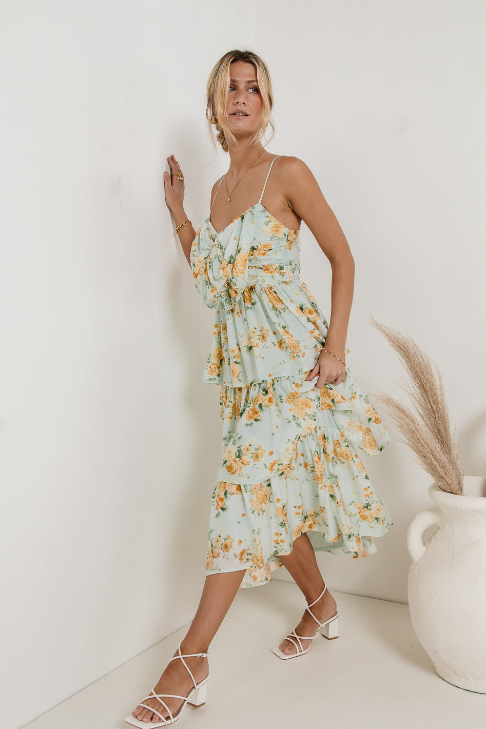 Ava Floral Midi Dress in Sage - FINAL SALE
