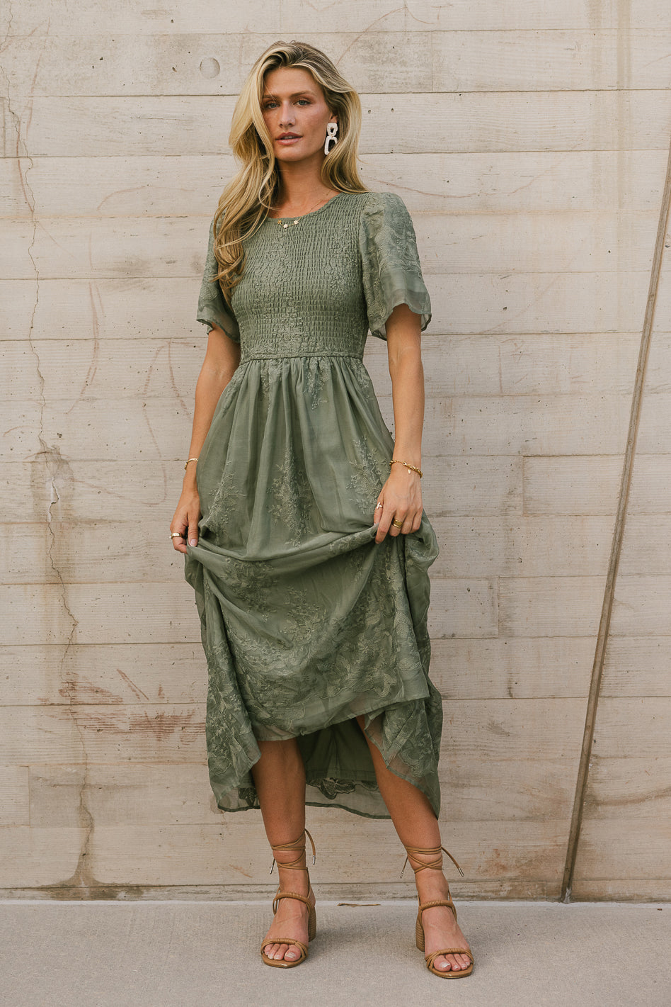 Alora Embroidered Dress in Sage