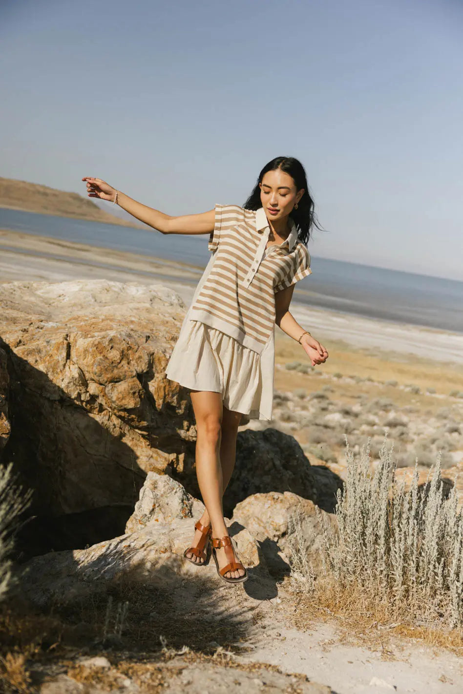 Evan Collared Mini Dress in Taupe - FINAL SALE