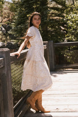 Alena Eyelet Lace Dress in Beige