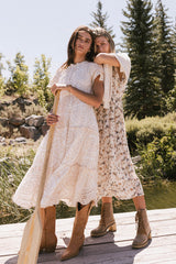 Alena Eyelet Lace Dress in Beige