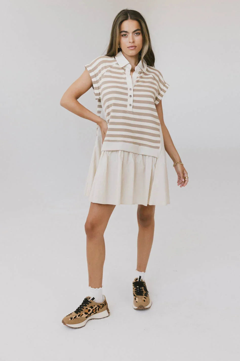 Evan Collared Mini Dress in Taupe - FINAL SALE