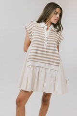 Evan Collared Mini Dress in Taupe - FINAL SALE