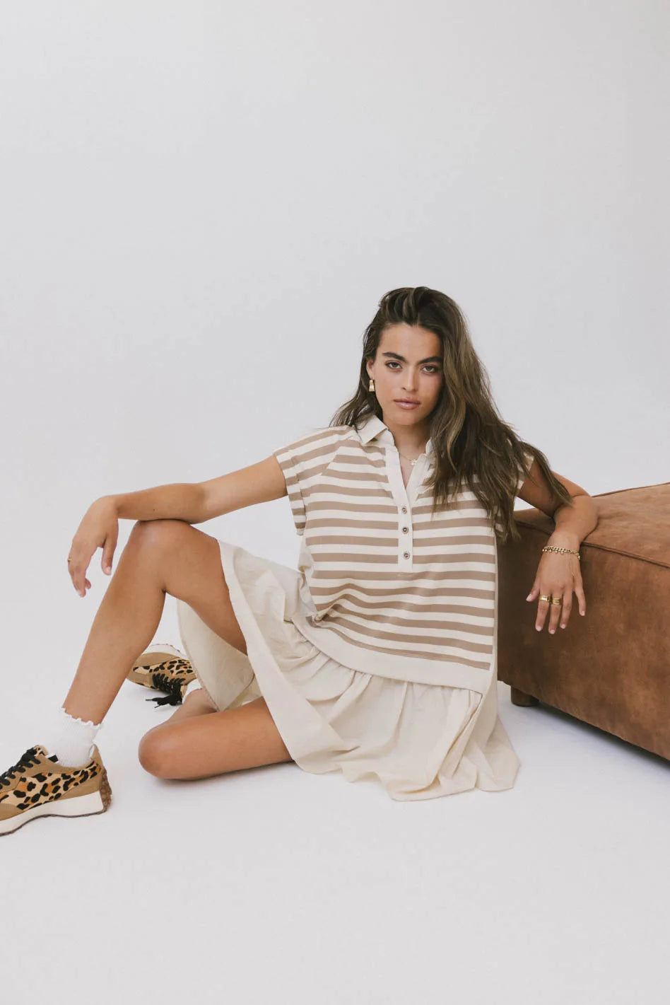 Evan Collared Mini Dress in Taupe - FINAL SALE