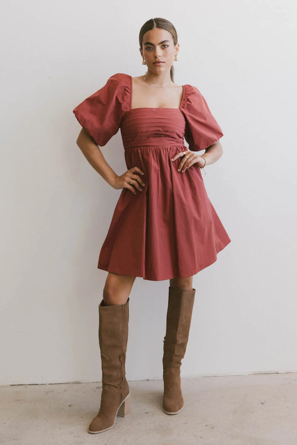 Dinah Pleated Mini Dress in Rust - FINAL SALE