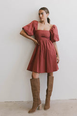 Dinah Pleated Mini Dress in Rust - FINAL SALE