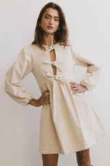 Tyler Peplum Mini Dress in Ivory Corduroy