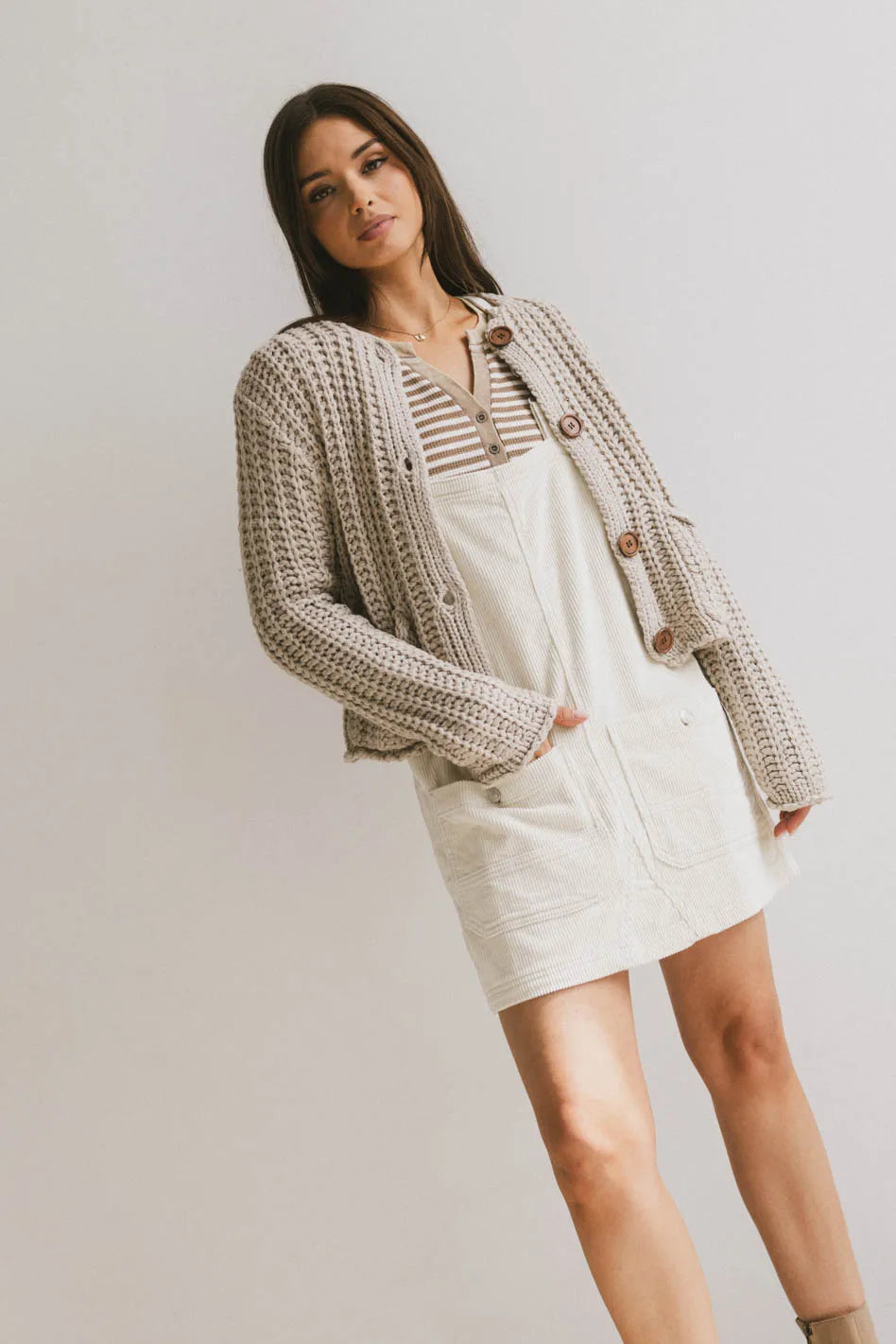 Reid Corduroy Overall Dress in Ivory - FINAL SALE