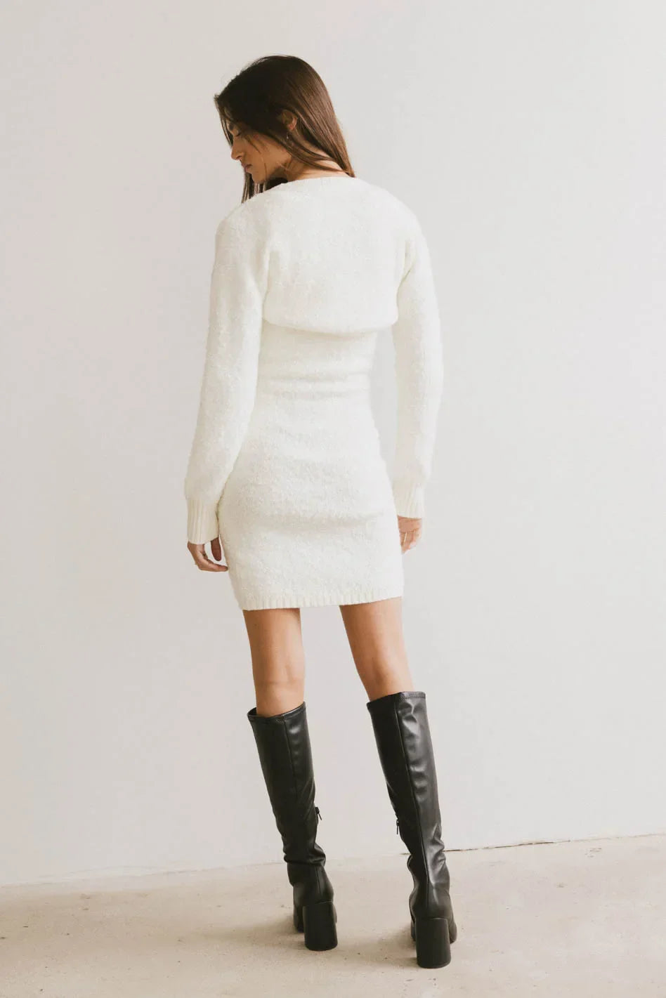 Vale Textured Knit Mini Dress in Cream - FINAL SALE