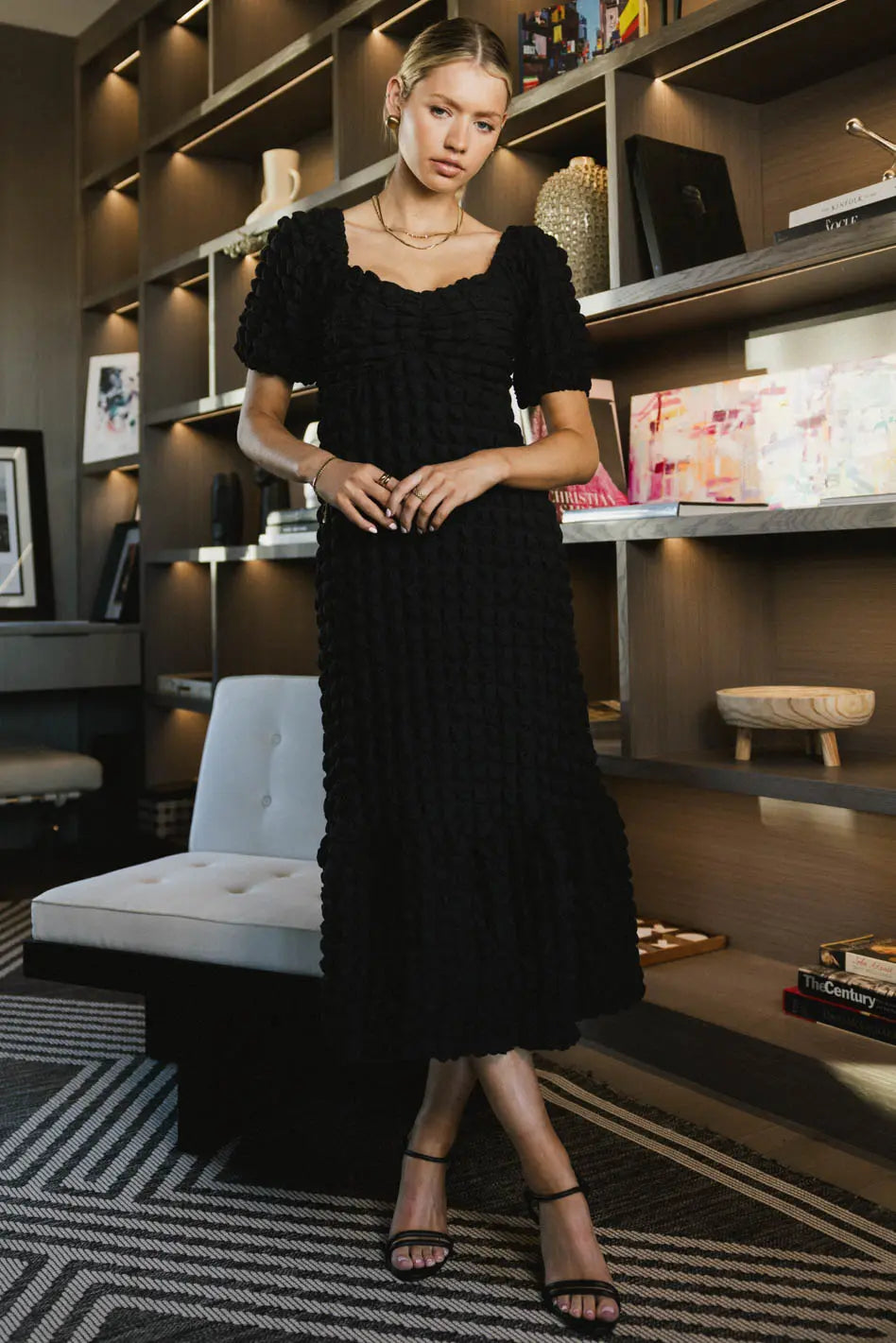 Miley Bubble Texture Dress in Black - FINAL SALE