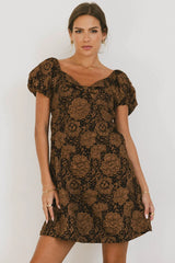 Darcella Floral Mini Dress in Brown - FINAL SALE