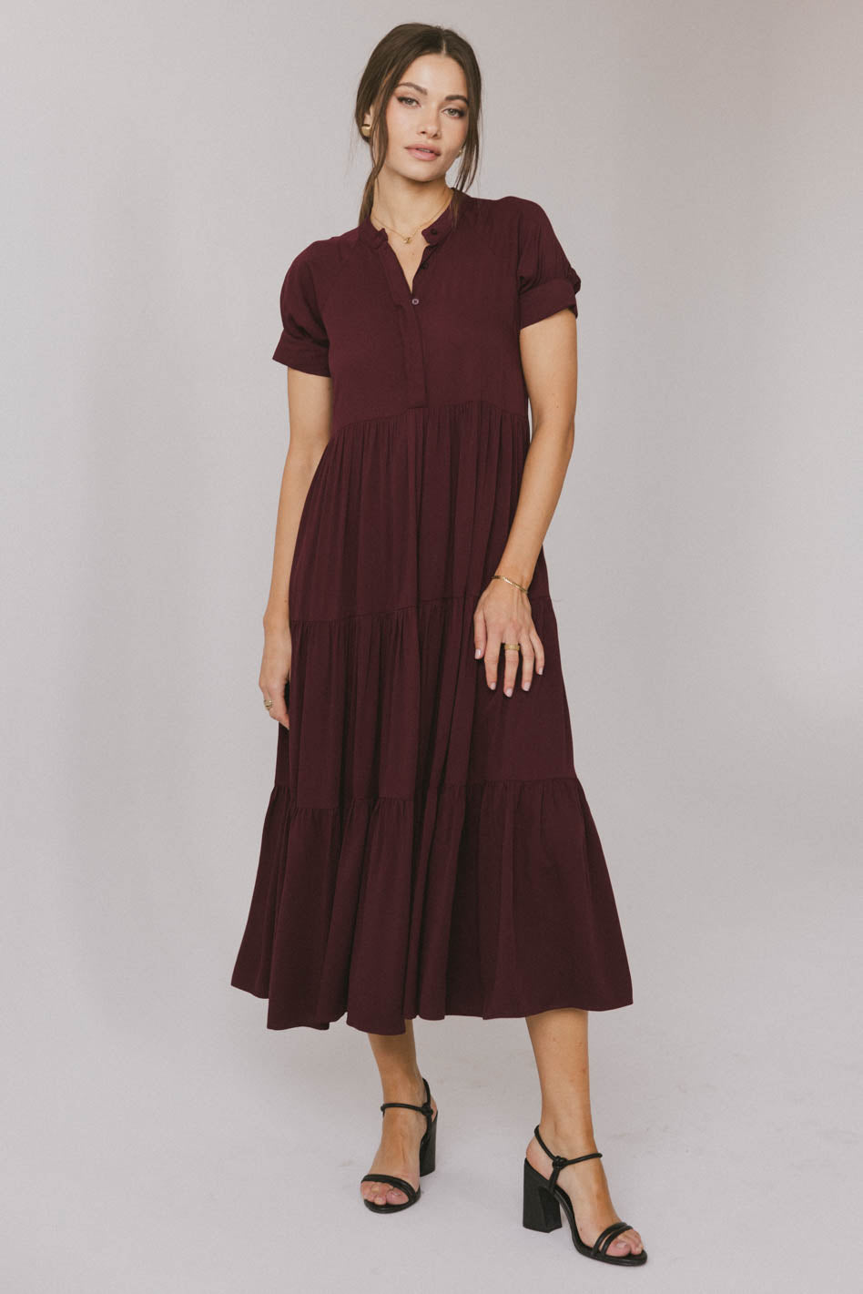 Amanda Tiered Dress in Burgundy - FINAL SALE