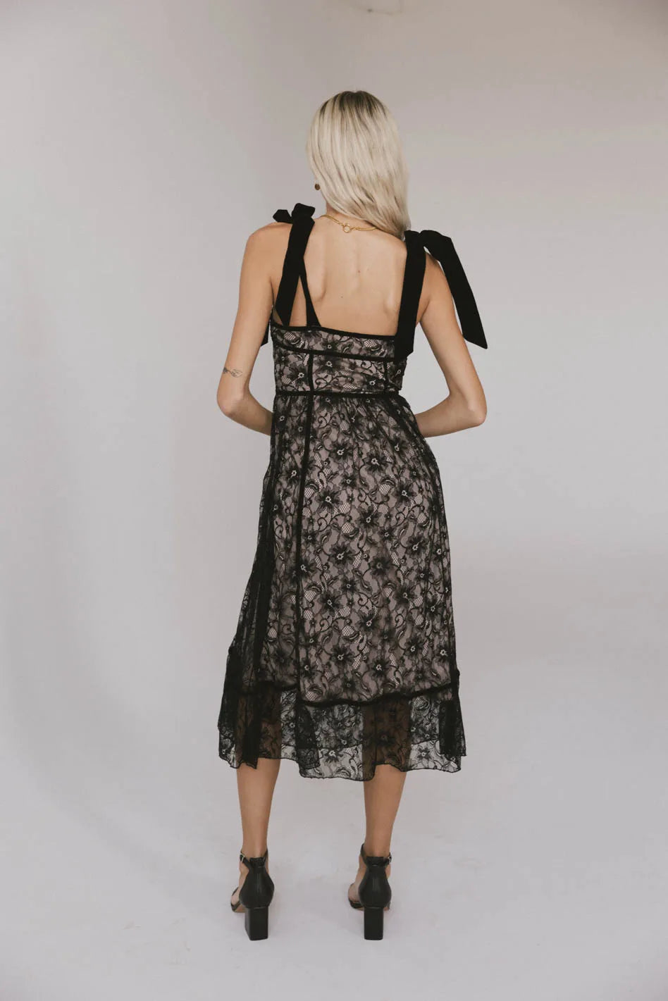 Zinnia Lace Floral Tie Strap Dress in Black - FINAL SALE