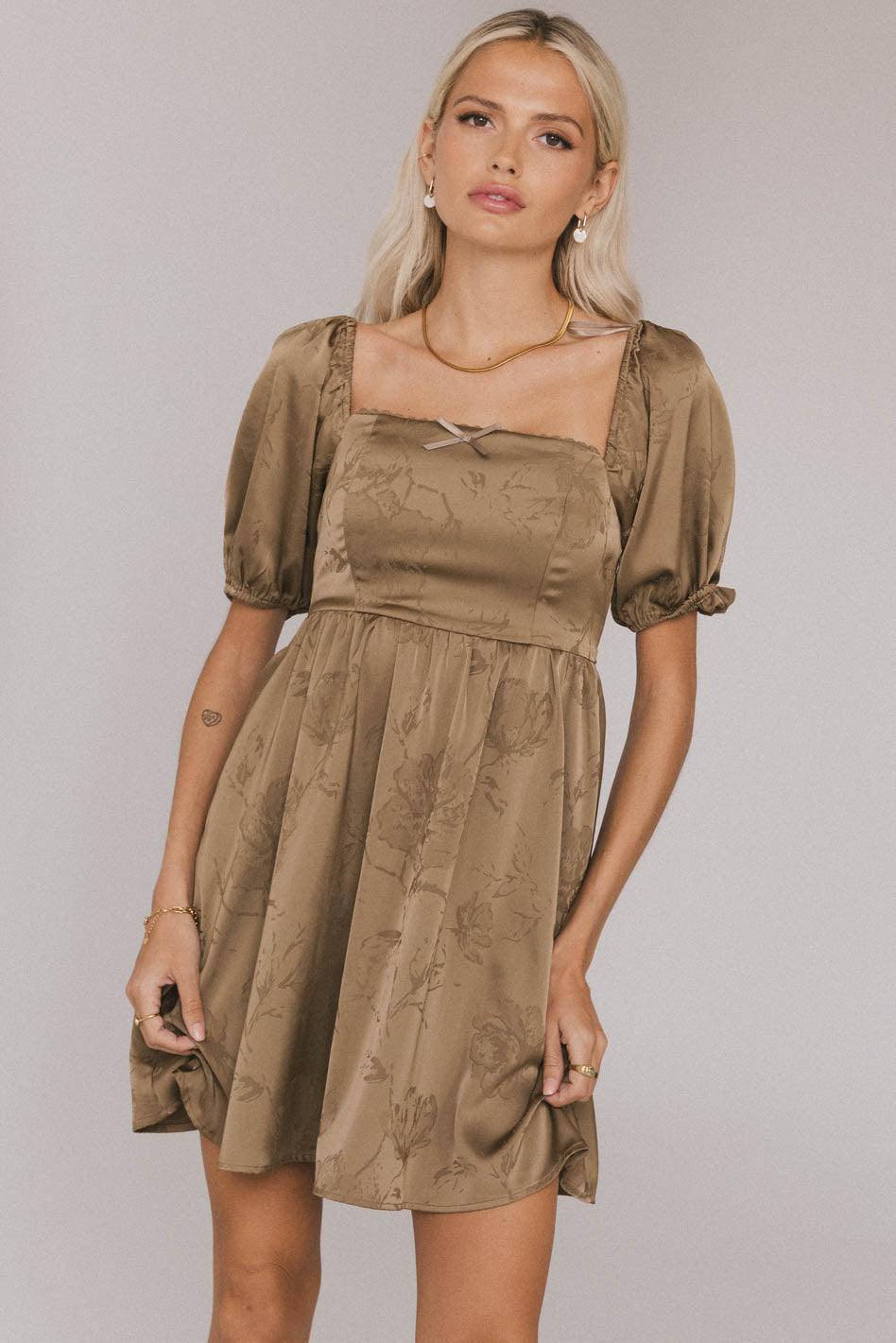 Alexis Satin Mini Dress in Olive - FINAL SALE