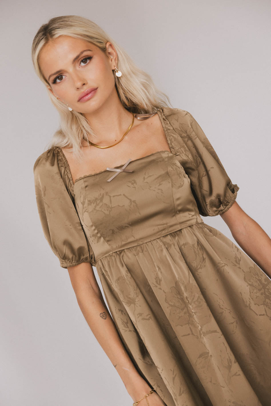 Alexis Satin Mini Dress in Olive - FINAL SALE