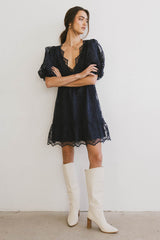 Tiana Embroidered Mini Dress in Navy - FINAL SALE
