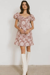 Darcella Floral Mini Dress in Mauve - FINAL SALE