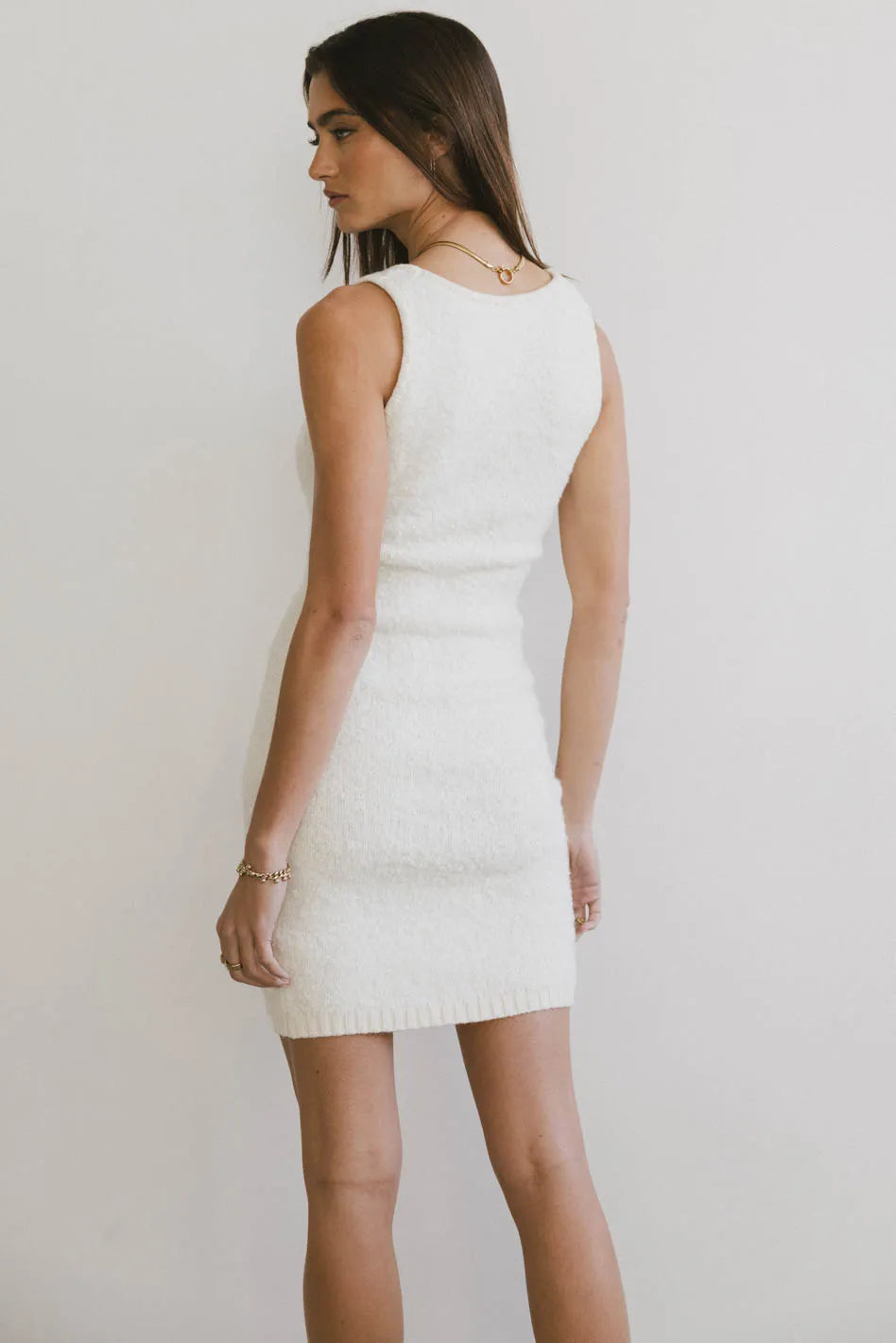 Vale Textured Knit Mini Dress in Cream - FINAL SALE