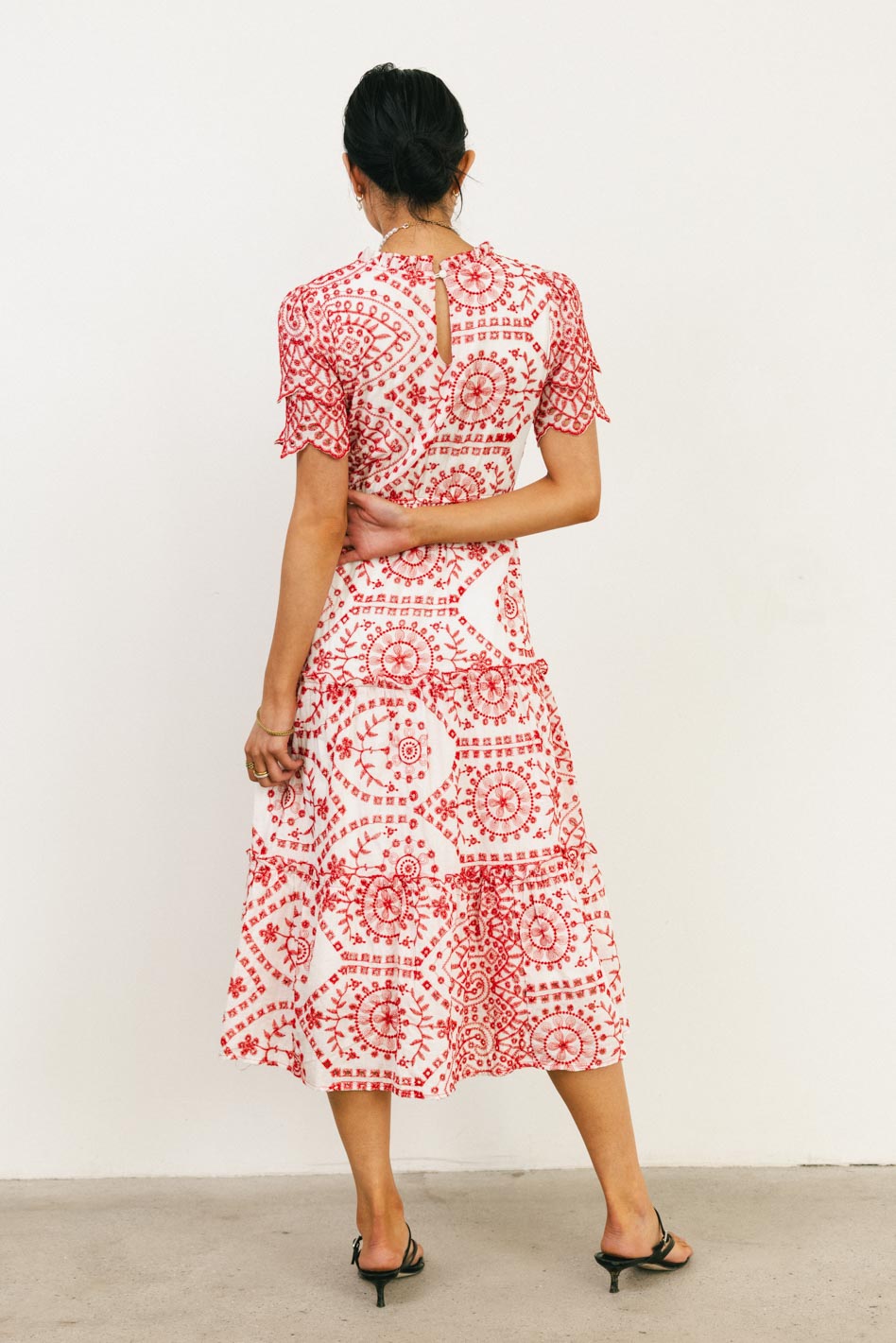 Alena Eyelet Lace Dress in Red