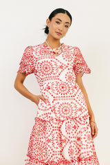 Alena Eyelet Lace Dress in Red