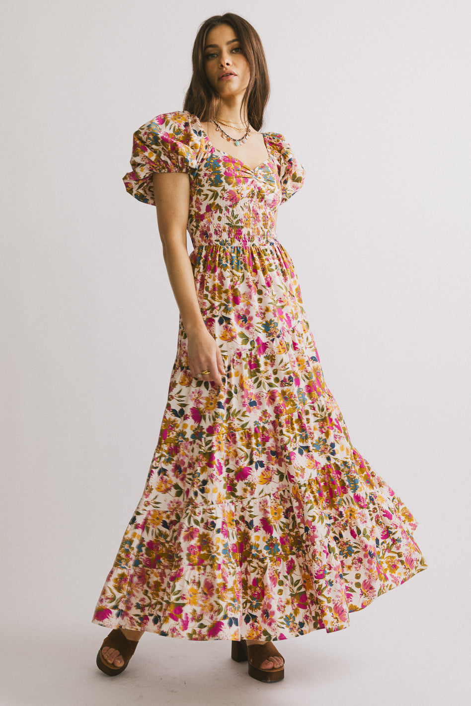 Robbie Floral Midi Dress in Pink