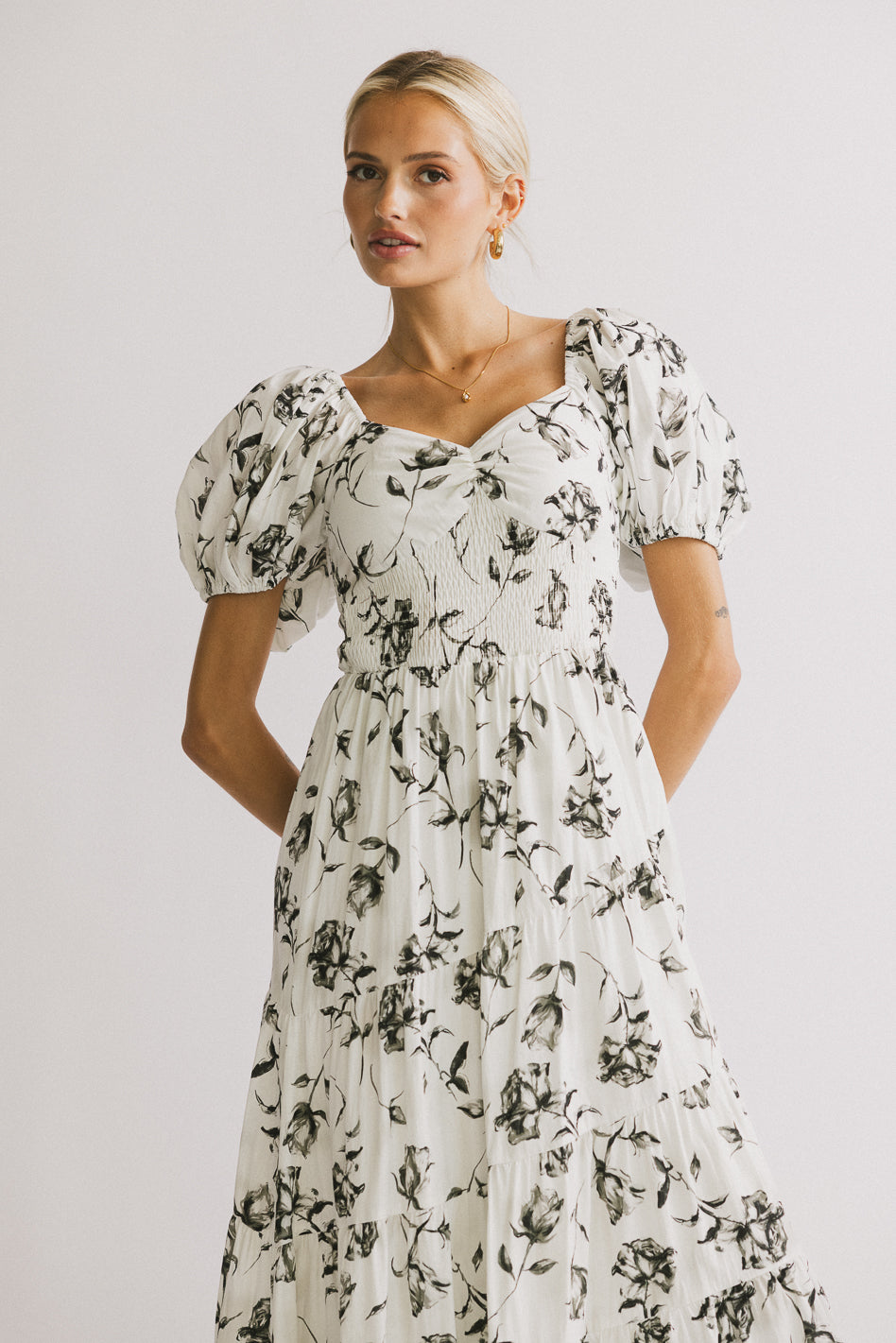Robbie Floral Midi Dress in White - FINAL SALE