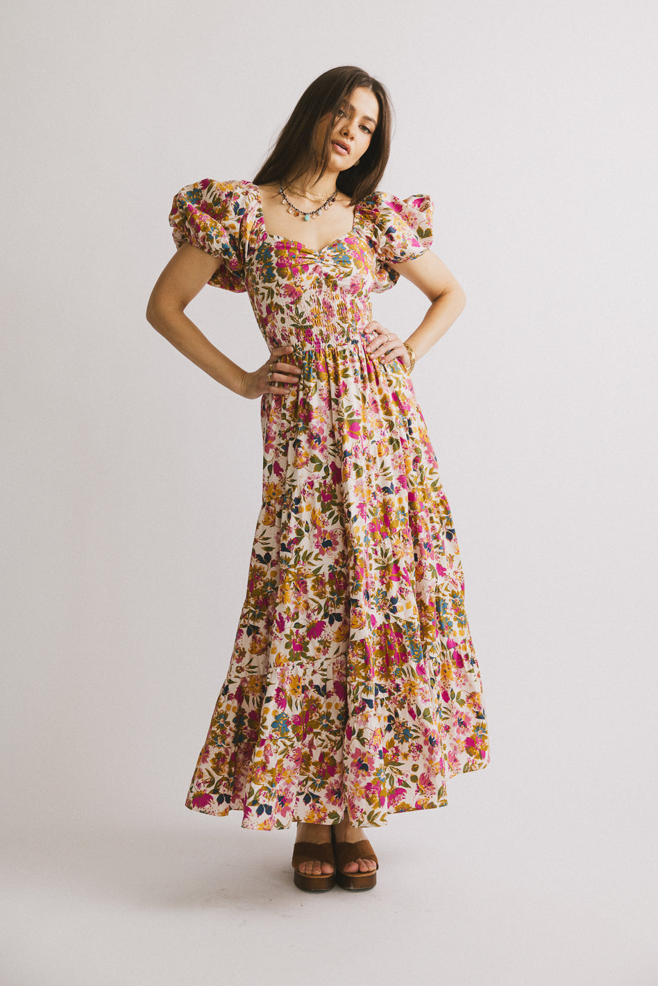 Robbie Floral Midi Dress in Pink