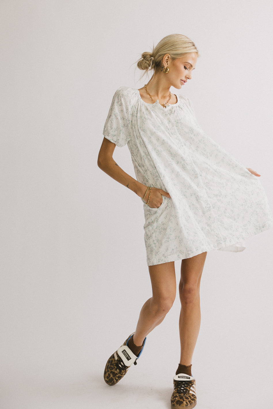 Pattie Floral Babydoll Dress in Blue - FINAL SALE