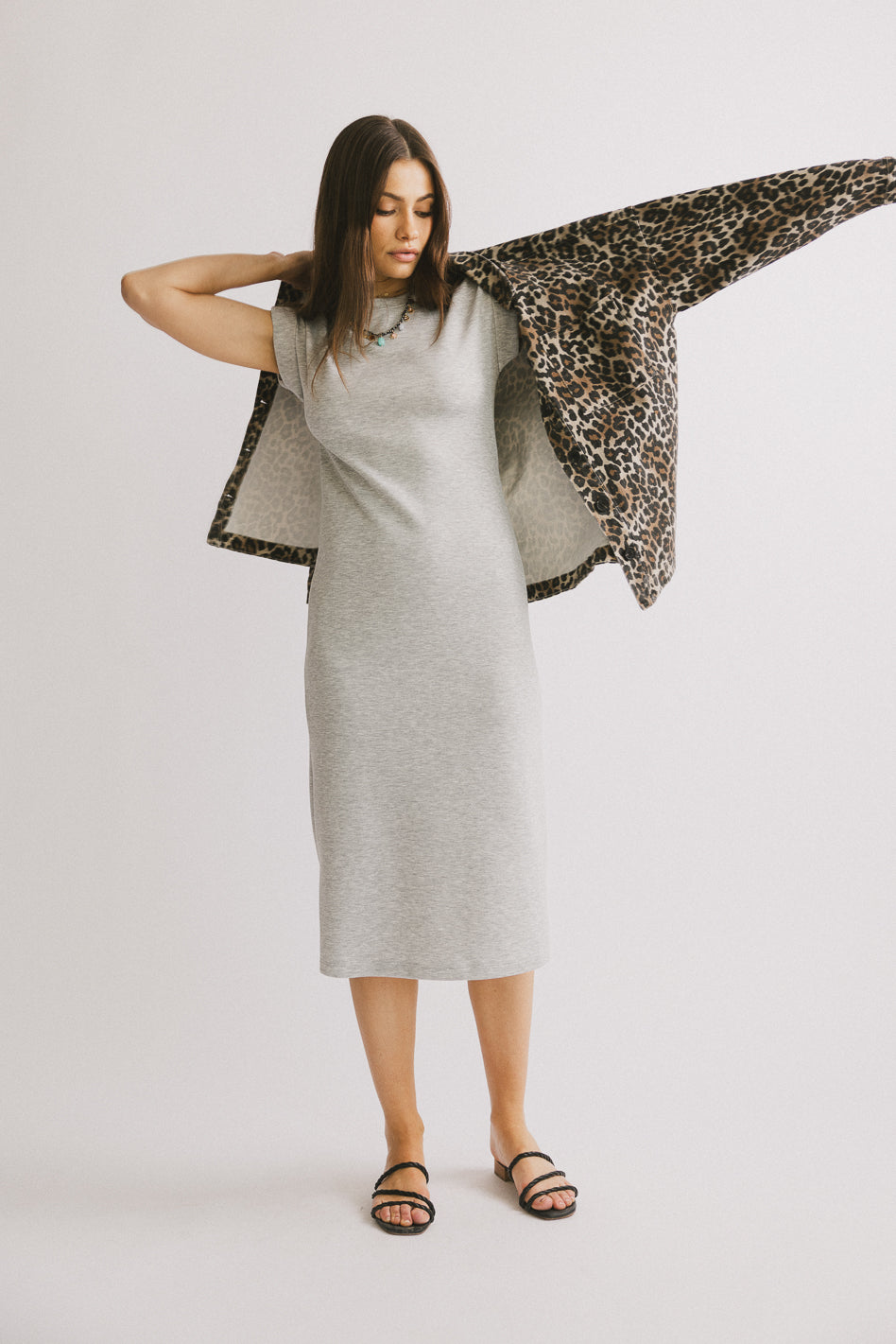 Lauren Tee Shirt Midi Dress in Heather Grey - FINAL SALE